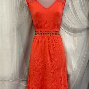 Fit Flare Lace Metal Rivets Ya Los Angeles Elegant Orange Sleeveless Sun Dress M